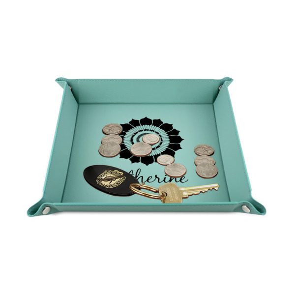 Custom Design - 6" x 6" Teal Leatherette Snap Up Tray - STYLED