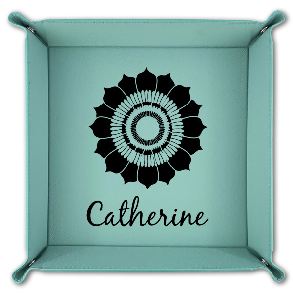 Custom Design - 9" x 9" Teal Leatherette Snap Up Tray - FOLDED