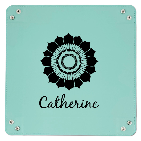 Custom Design - 9" x 9" Teal Leatherette Snap Up Tray - APPROVAL