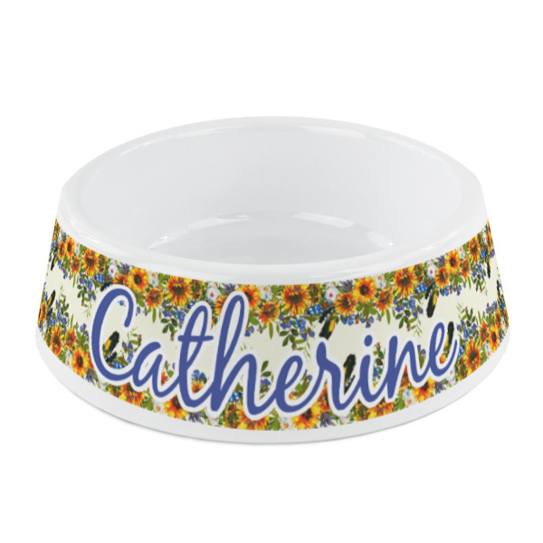 Custom Sunflowers Plastic Dog Bowl - Small (Personalized)