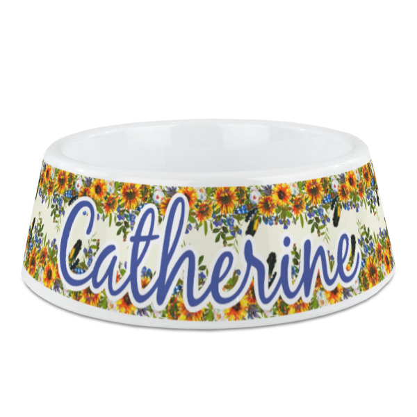 Custom Sunflowers Plastic Dog Bowl (Personalized)