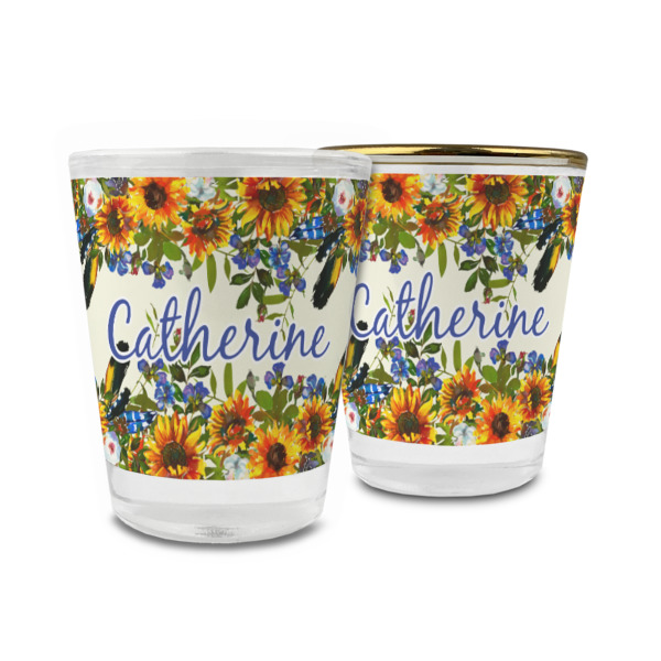 Custom Sunflowers Glass Shot Glass - 1.5 oz (Personalized)