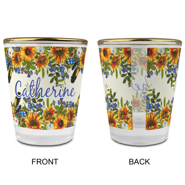 Custom Design - Glass Shot Glass - Gold Rim - Front & Back