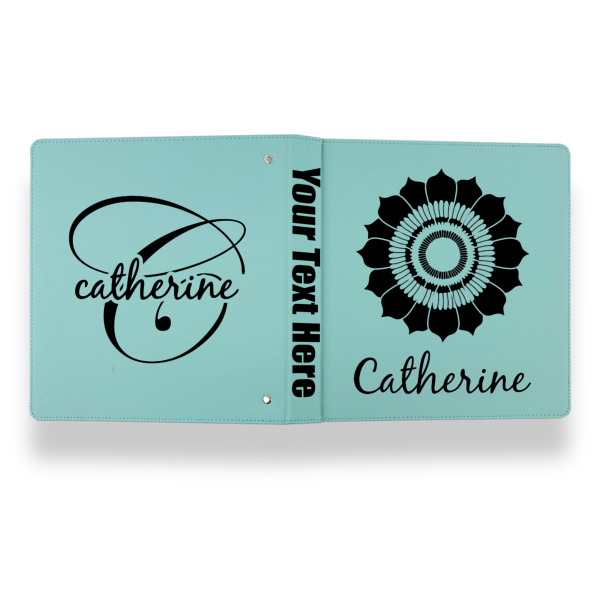 Custom Design - Leather Binder - 1" - Teal - Back Spine Front View