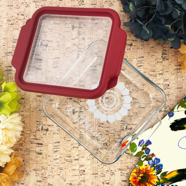 Custom Design - Glass Cake Dish - 8"x8" - Lifestyle