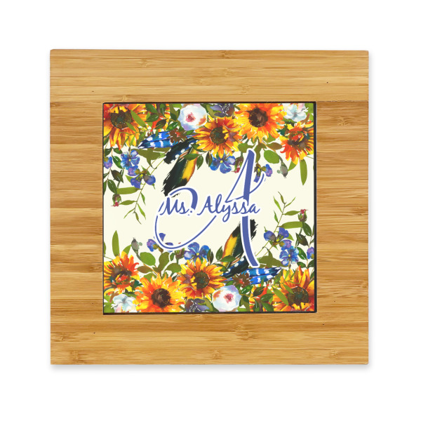 Custom Sunflowers Bamboo Trivet with Ceramic Tile Insert (Personalized)