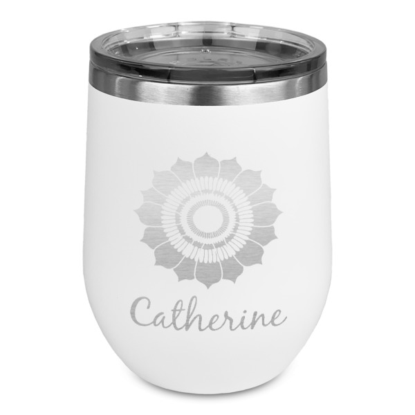 Custom Sunflowers Stemless Stainless Steel Wine Tumbler - White - Single Sided (Personalized)