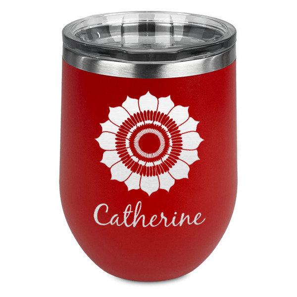 Custom Sunflowers Stemless Stainless Steel Wine Tumbler - Red - Double Sided (Personalized)