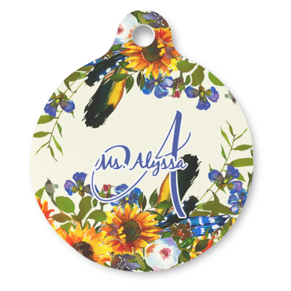 Custom Sunflowers Round Pet ID Tag (Personalized)