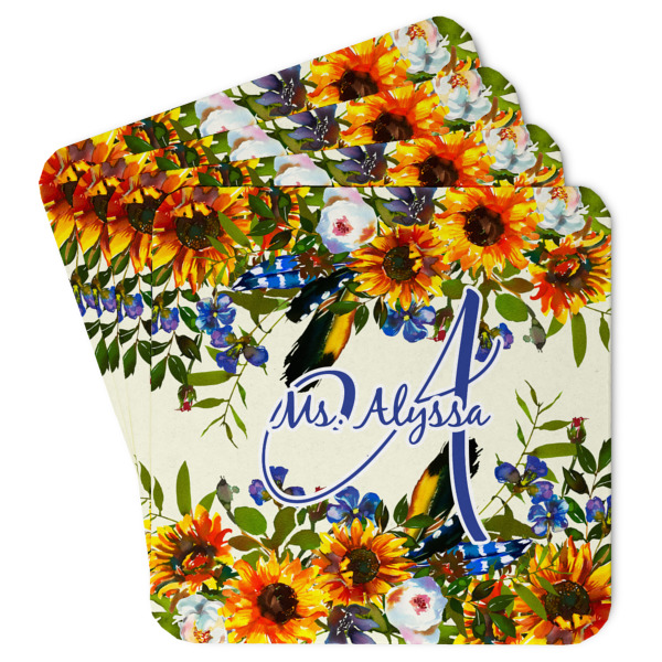 Custom Sunflowers Paper Coasters w/ Name and Initial