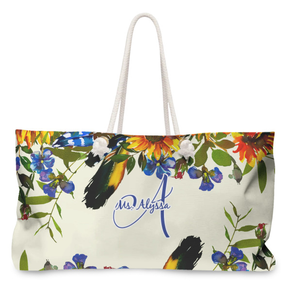 Custom Sunflowers Large Tote Bag with Rope Handles (Personalized)