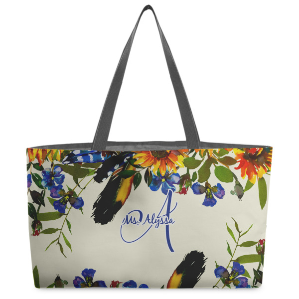 Custom Sunflowers Beach Totes Bag - w/ Black Handles (Personalized)