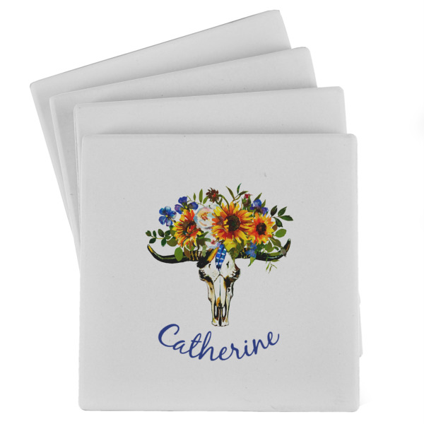 Custom Sunflowers Absorbent Stone Coasters - Set of 4 (Personalized)