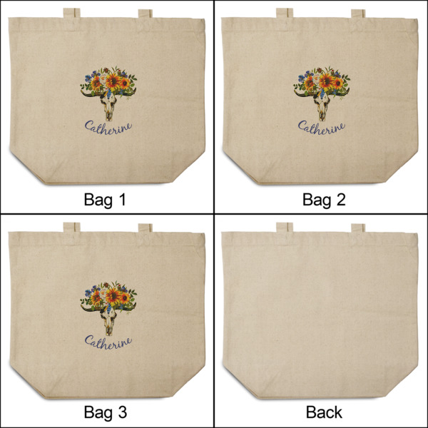 Custom Design - 3 Reusable Cotton Grocery Bags - Front & Back View