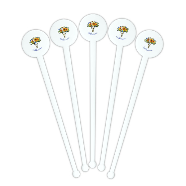 Custom Design - White Plastic 7" Stir Stick - Round - Fan View