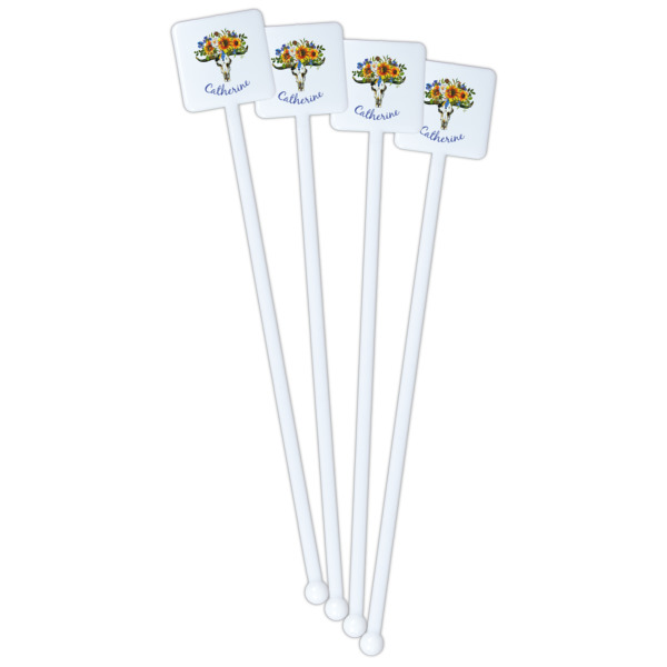 Custom Design - White Plastic Stir Stick - Single Sided - Square - Fan