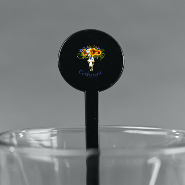 Custom Design - Black Plastic 7" Stir Stick - Round - Main