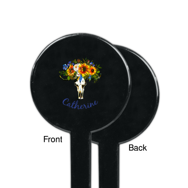 Custom Design - Black Plastic 7" Stir Stick - Single Sided - Round - Front & Back