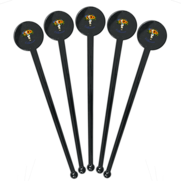 Custom Design - Black Plastic 7" Stir Stick - Round - Fan View