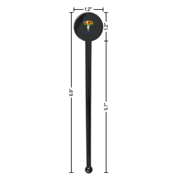 Custom Design - Black Plastic 7" Stir Stick - Round - Dimensions