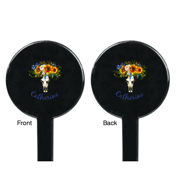 Custom Design - Black Plastic 7" Stir Stick - Double Sided - Round - Front & Back