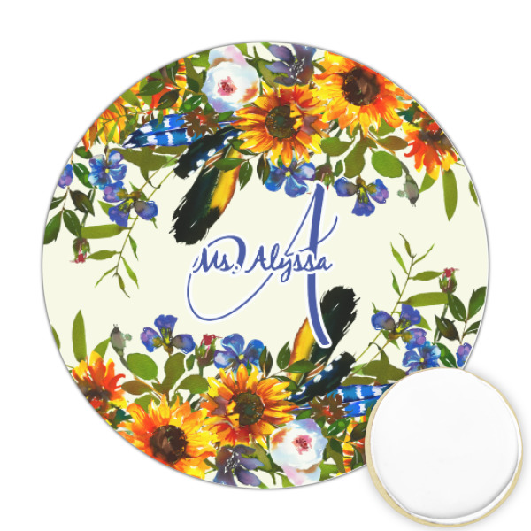 Custom Sunflowers Printed Cookie Topper - Round (Personalized)