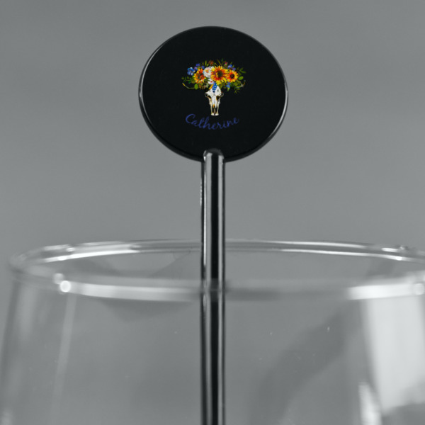 Custom Design - Black Plastic 5.5" Stir Stick - Round - Main