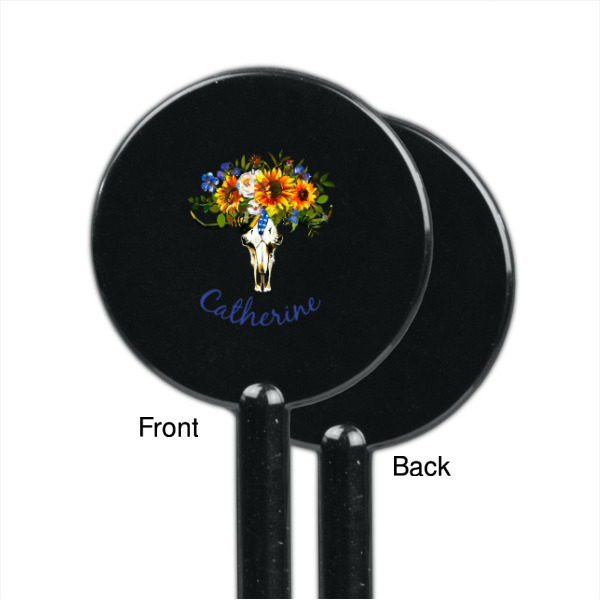 Custom Design - Black Plastic 5.5" Stir Stick - Single Sided - Round - Front & Back
