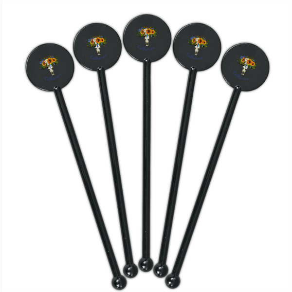 Custom Design - Black Plastic 5.5" Stir Stick - Round - Fan View