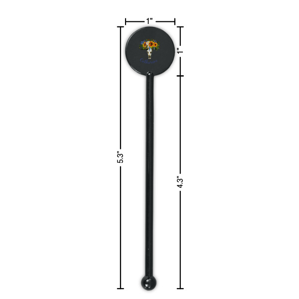 Custom Design - Black Plastic 5.5" Stir Stick - Round - Dimensions