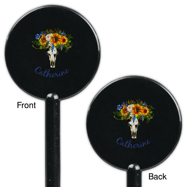 Custom Design - Black Plastic 5.5" Stir Stick - Double Sided - Round - Front & Back