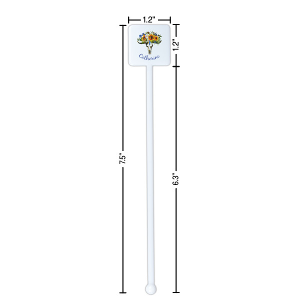Custom Design - White Plastic Stir Stick - Square - Dimensions