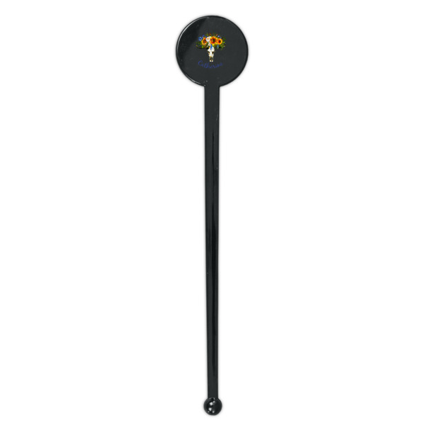 Custom Design - Black Plastic 7" Stir Stick - Round - Single Stick