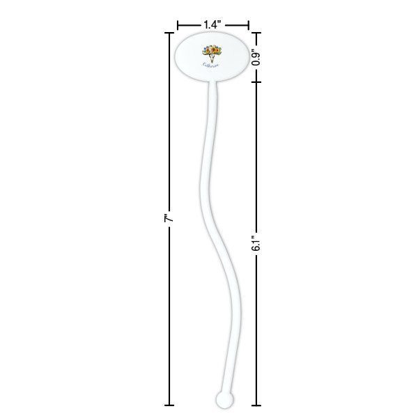 Custom Design - White Plastic 7" Stir Stick - Oval - Dimensions