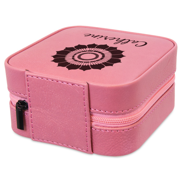 Custom Design - Travel Jewelry Boxes - Leather - Pink - View from Rear