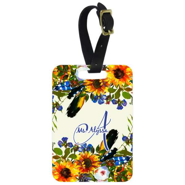 Custom Sunflowers Metal Luggage Tag w/ Name and Initial