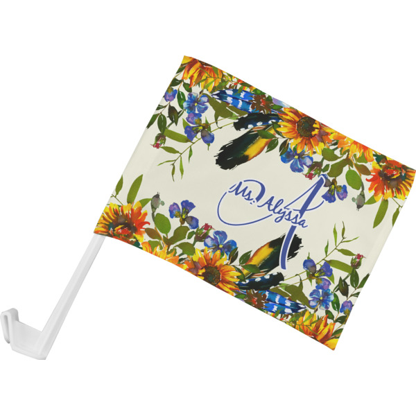Custom Sunflowers Car Flag - Small w/ Name and Initial