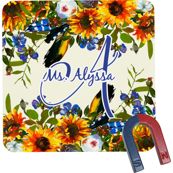 Custom Sunflowers Square Fridge Magnet (Personalized)