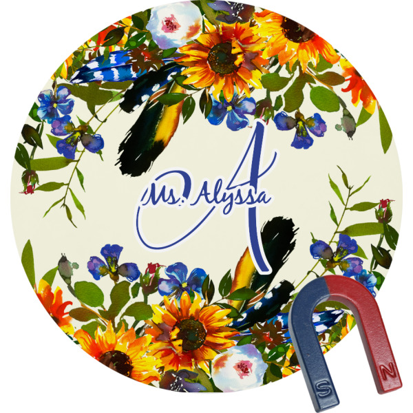 Custom Sunflowers Round Fridge Magnet (Personalized)