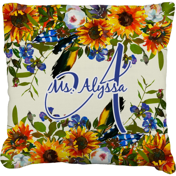 Custom Sunflowers Faux-Linen Throw Pillow (Personalized)