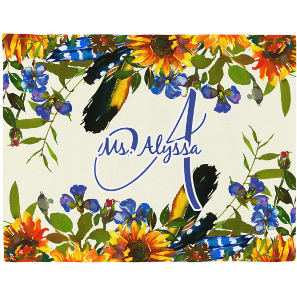 Custom Sunflowers Woven Fabric Placemat - Twill w/ Name and Initial
