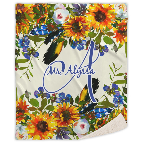 Custom Sunflowers Sherpa Throw Blanket (Personalized)