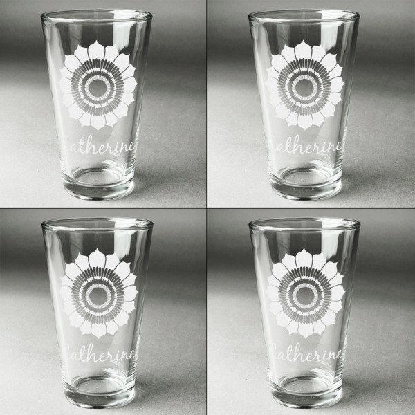 Custom Design - Set of Four Engraved Beer Glasses - Individual View