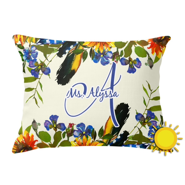Custom Sunflowers Outdoor Throw Pillow (Rectangular) (Personalized)