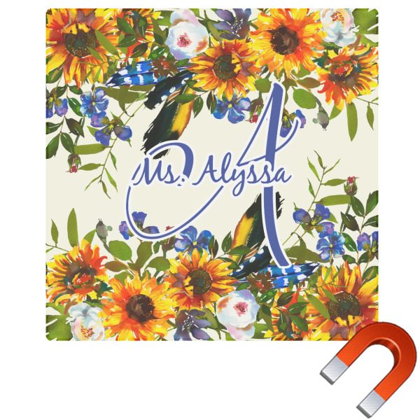 Custom Sunflowers Square Car Magnet - 6" (Personalized)
