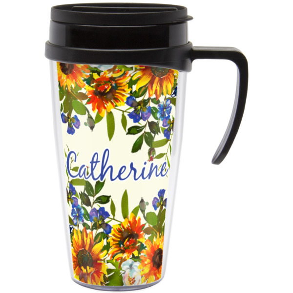 Custom Sunflowers Acrylic Travel Mug with Handle (Personalized)