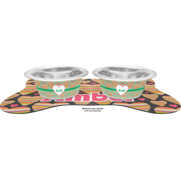 Custom Design - Metal Pet Bowls - On Dog Bone Shaped Mat