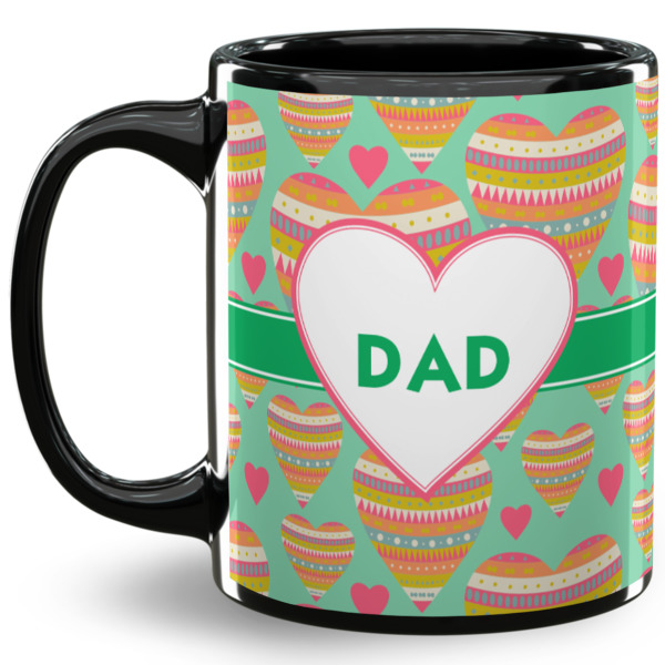 Custom Hearts 11 Oz Coffee Mug - Black (Personalized)
