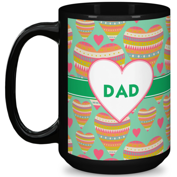 Custom Hearts 15 Oz Coffee Mug - Black (Personalized)