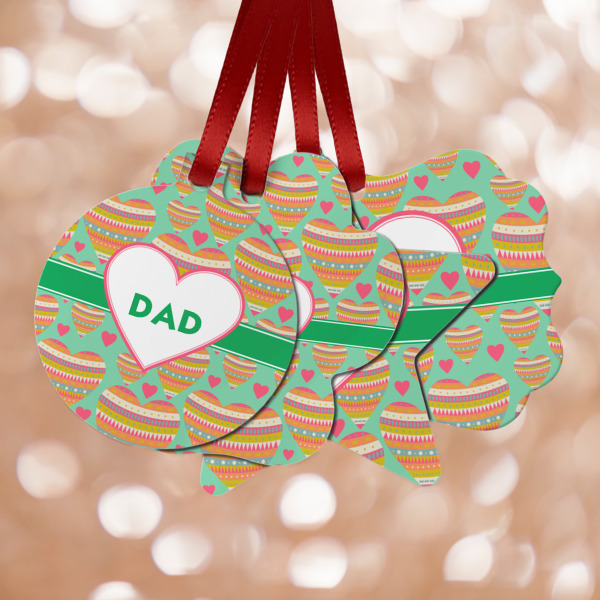 Custom Hearts Metal Ornaments - Double Sided w/ Monogram